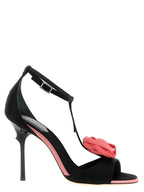 Black Viscose Stiletto Heel Sandals