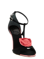 Black Viscose Stiletto Heel Sandals