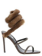 Brown Satin Stiletto Heel Sandals