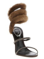 Brown Satin Stiletto Heel Sandals