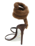 Brown Satin Stiletto Heel Sandals