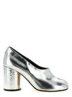 Silver Calfskin Mid Heel Pumps