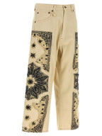 Beige Cotton Straight-Leg Jeans