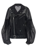 Black Polyester Biker Jacket