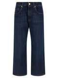 Blue Cotton Cropped Jeans