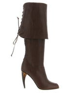 Brown Lamb Leather Over The Knee