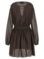 Brown Cotton Short Dress