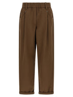 Brown Cotton Casual Pants