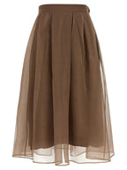 Brown Silk Midi Skirt