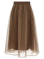 Brown Silk Midi Skirt