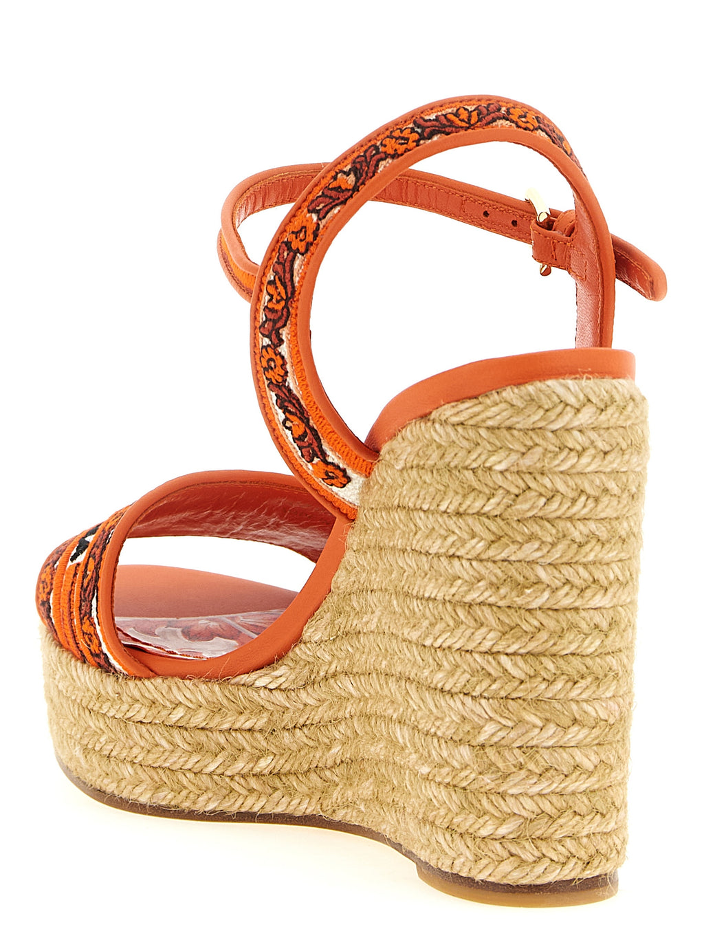 Orange Cotton Wedge Sandals