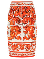 Orange Silk Midi Skirt