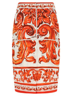 Orange Silk Midi Skirt