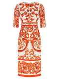 Orange Silk Midi Dress