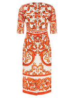 Orange Silk Midi Dress