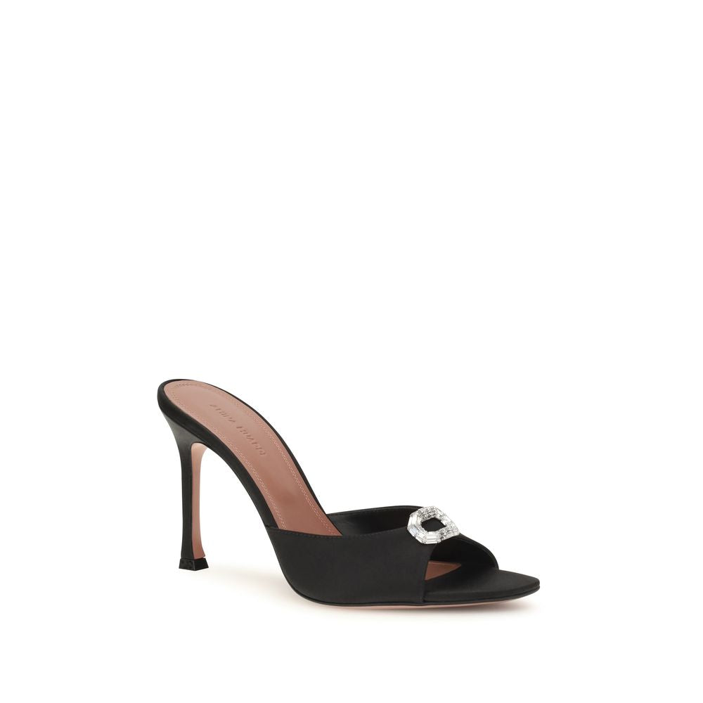 Black Silk Stiletto Heel Sandals