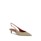 Beige Calf Leather Bos Taurus Mid Heel Pumps