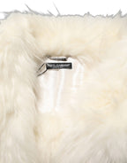 White Faux Fur Long Sleeves Coat Jacket