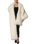 White Faux Fur Long Sleeves Coat Jacket