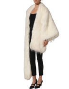 White Faux Fur Long Sleeves Coat Jacket
