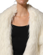 White Faux Fur Long Sleeves Coat Jacket