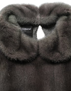 Dark Gray Mink Fur Round Collar Blouse Top