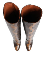 Brown Exotic Leather Knee High Boots Shoes