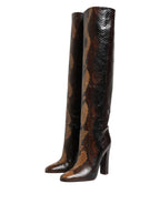 Brown Exotic Leather Knee High Boots Shoes