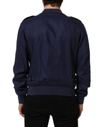 Blue Linen Full Zip Men Bomber Jacket