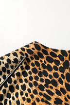Brown Leopard Print Silk Sheath Midi Dress