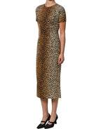 Brown Leopard Print Silk Sheath Midi Dress