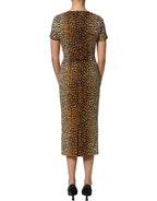 Brown Leopard Print Silk Sheath Midi Dress