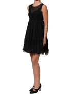 Black Lace Trim Sleeveless A-line Mini Dress