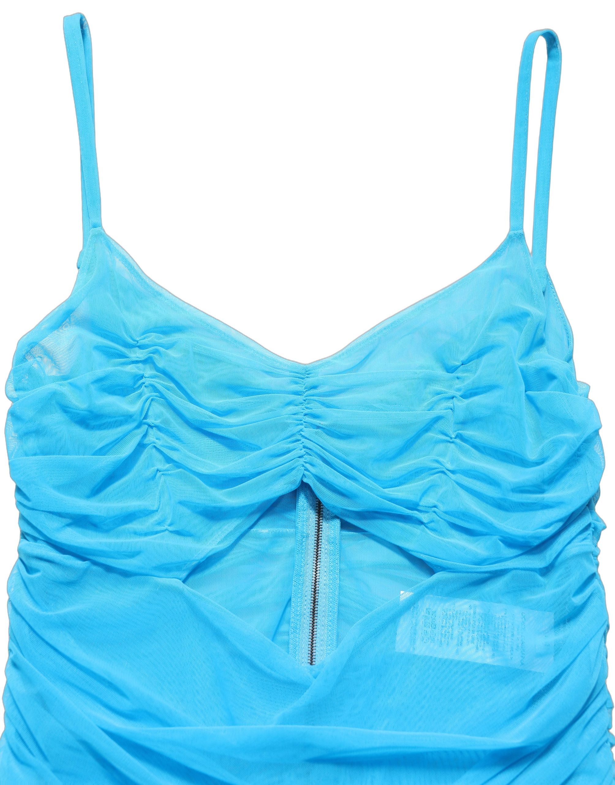 Blue Nylon Pleated Chiffon CutOut Gown Dress