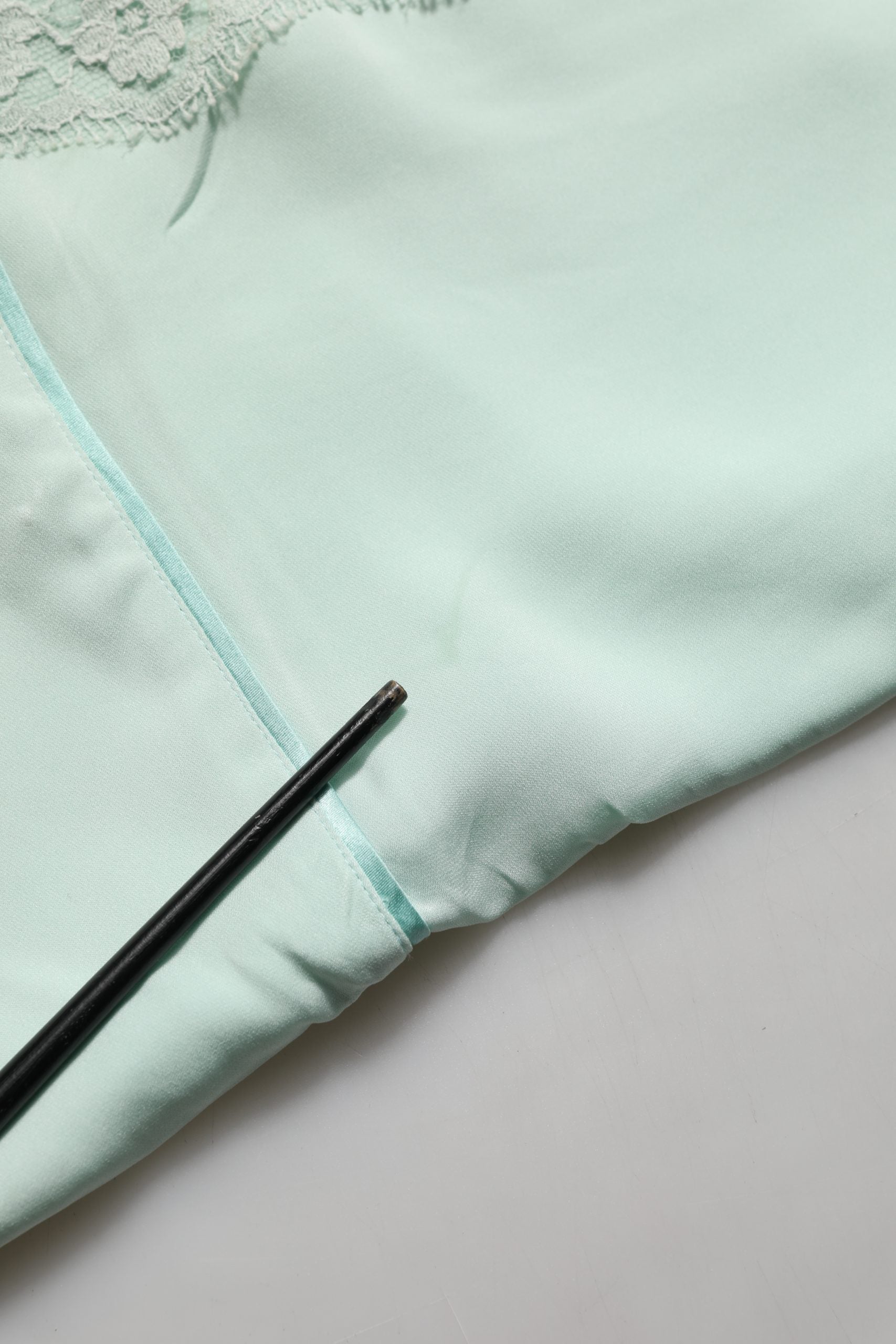 Mint Green Silk Lace Trim Abaya Maxi Dress
