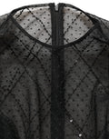 Black Mesh Lace Long Sleeved Maxi Gown Dress