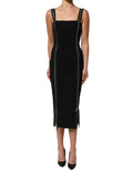 Black Sleeveless Front Zipper Midi Dress