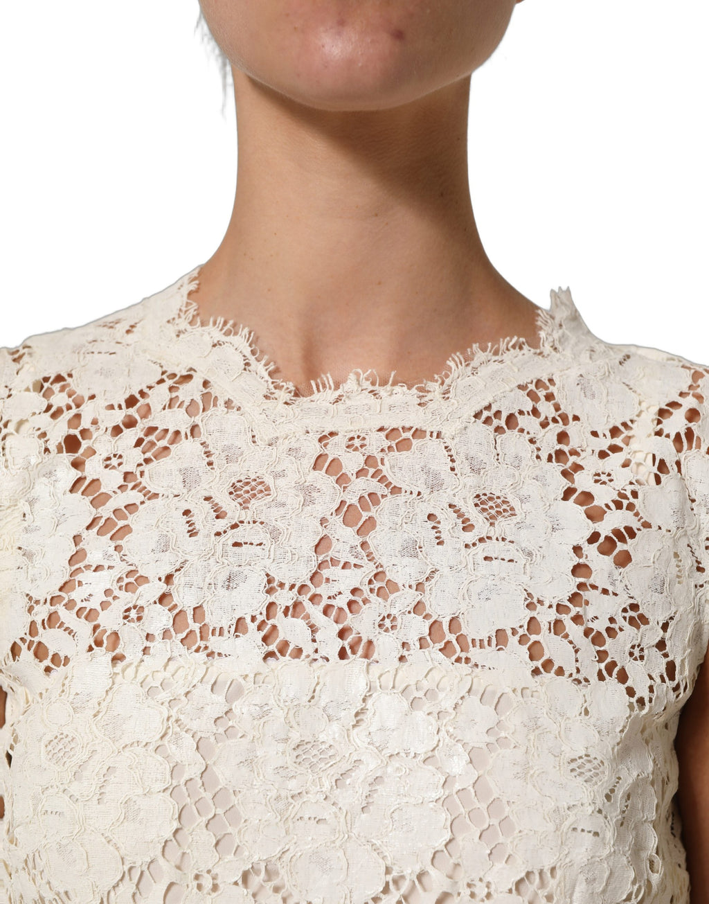 White Cotton Corded Lace Sleeveless Midi Dress