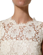 White Cotton Corded Lace Sleeveless Midi Dress