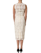 White Cotton Corded Lace Sleeveless Midi Dress