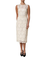 White Cotton Corded Lace Sleeveless Midi Dress