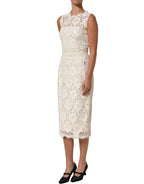 White Cotton Corded Lace Sleeveless Midi Dress