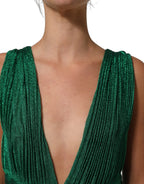 Metallic Green Sleeveless Plissé Gown Dress
