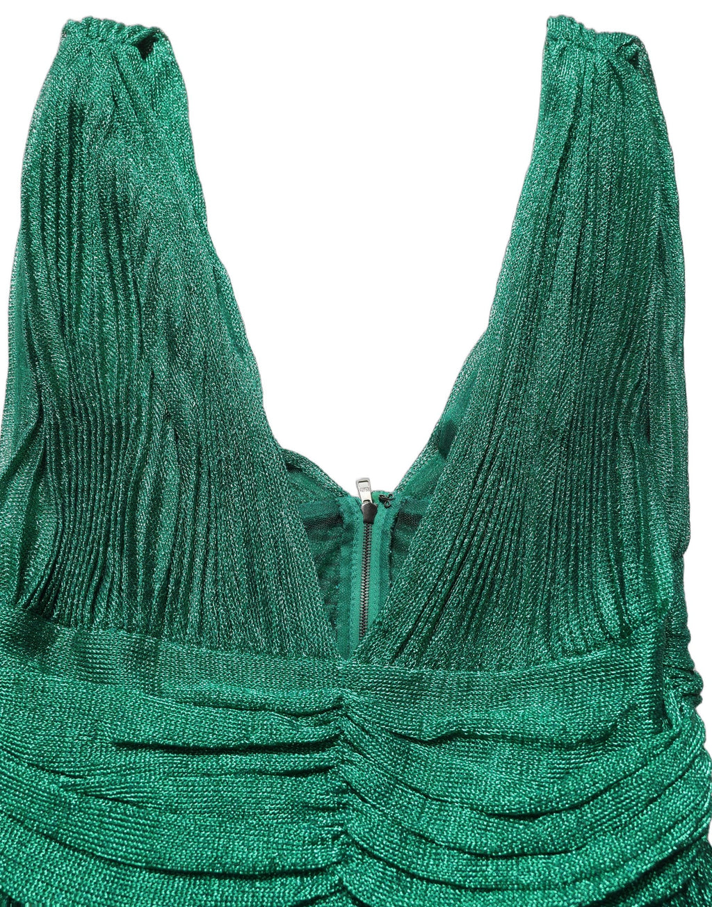 Metallic Green Sleeveless Plissé Gown Dress