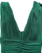 Metallic Green Sleeveless Plissé Gown Dress