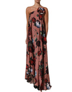 Dusty Pink Silk Floral OneShoulder Maxi Dress
