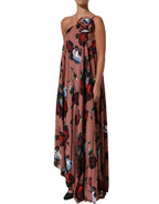 Dusty Pink Silk Floral OneShoulder Maxi Dress