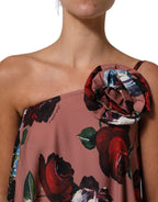 Dusty Pink Silk Floral OneShoulder Maxi Dress