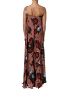Dusty Pink Silk Floral OneShoulder Maxi Dress