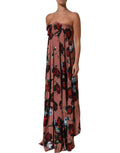 Dusty Pink Silk Floral Strapless Maxi Dress